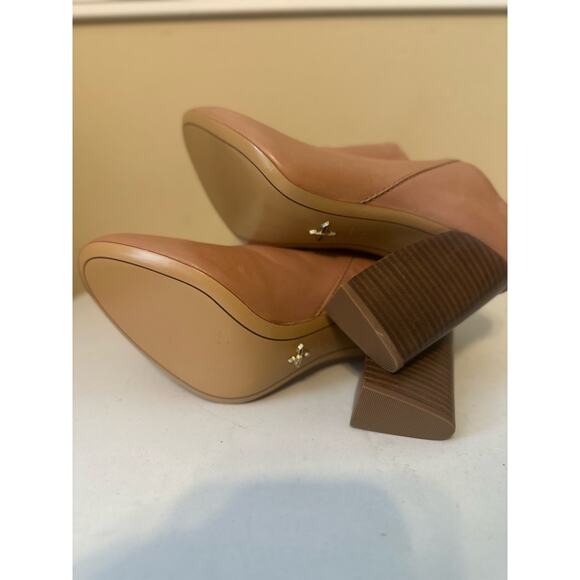 Pour La Victorie Mules Block High Heels Bootie Beige Leather Women's Sz 9.5 - Picture 9 of 11